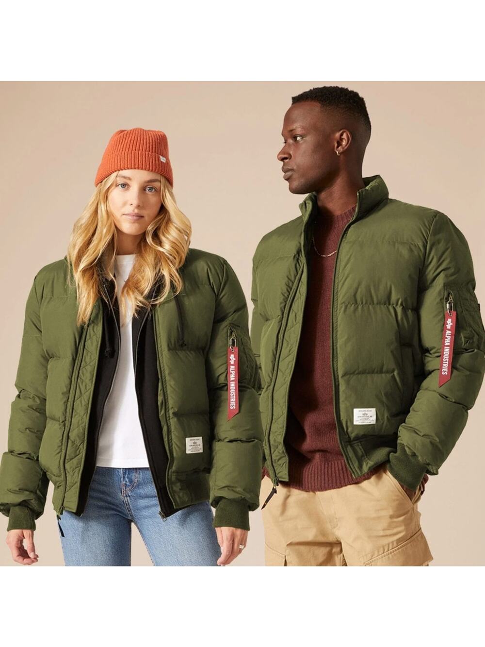 Alpha Industries MA-1 Quilted Bomber Jacket Olive Green Puffer
